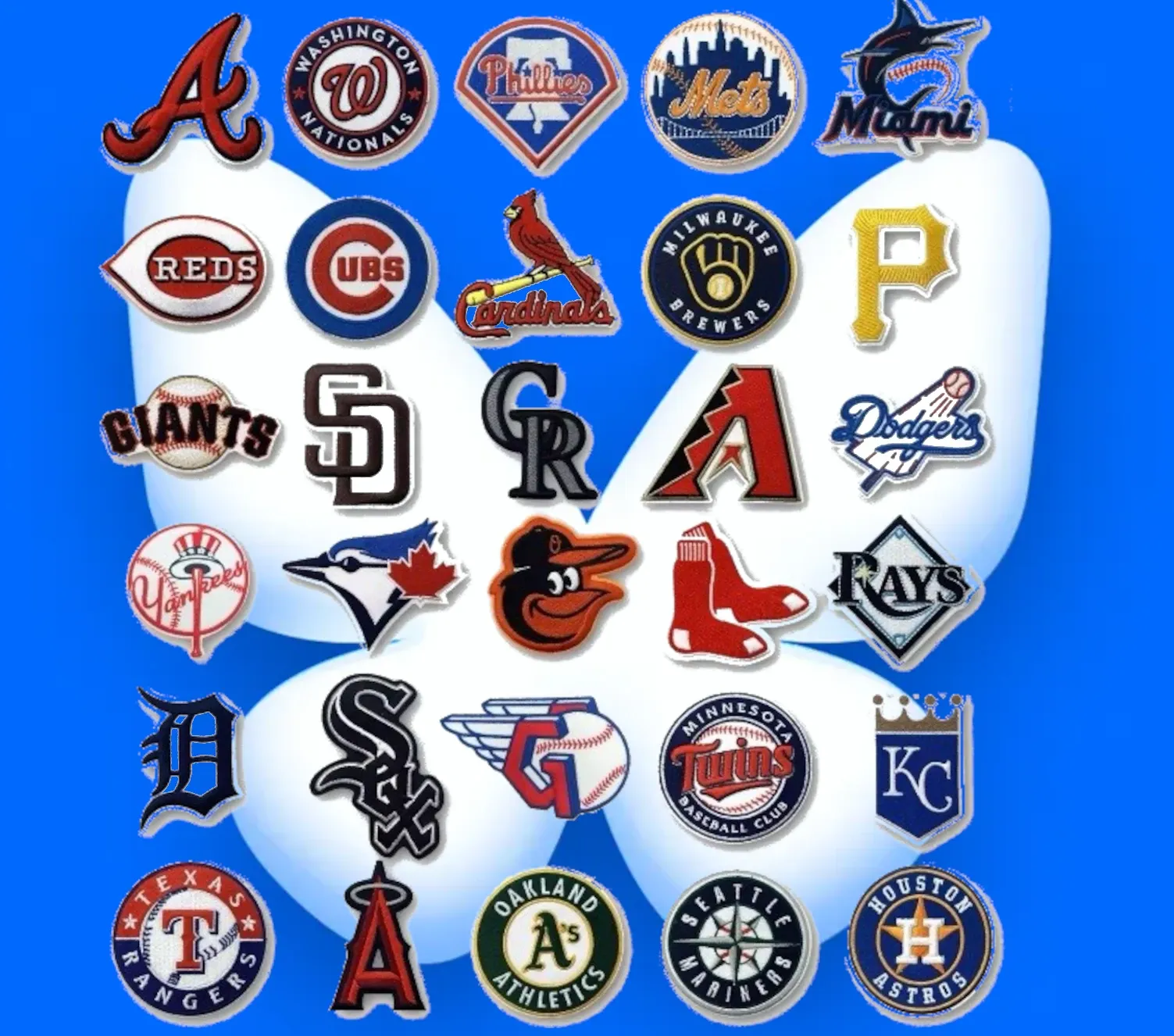 MLB team logos on top of the BlueSky logo