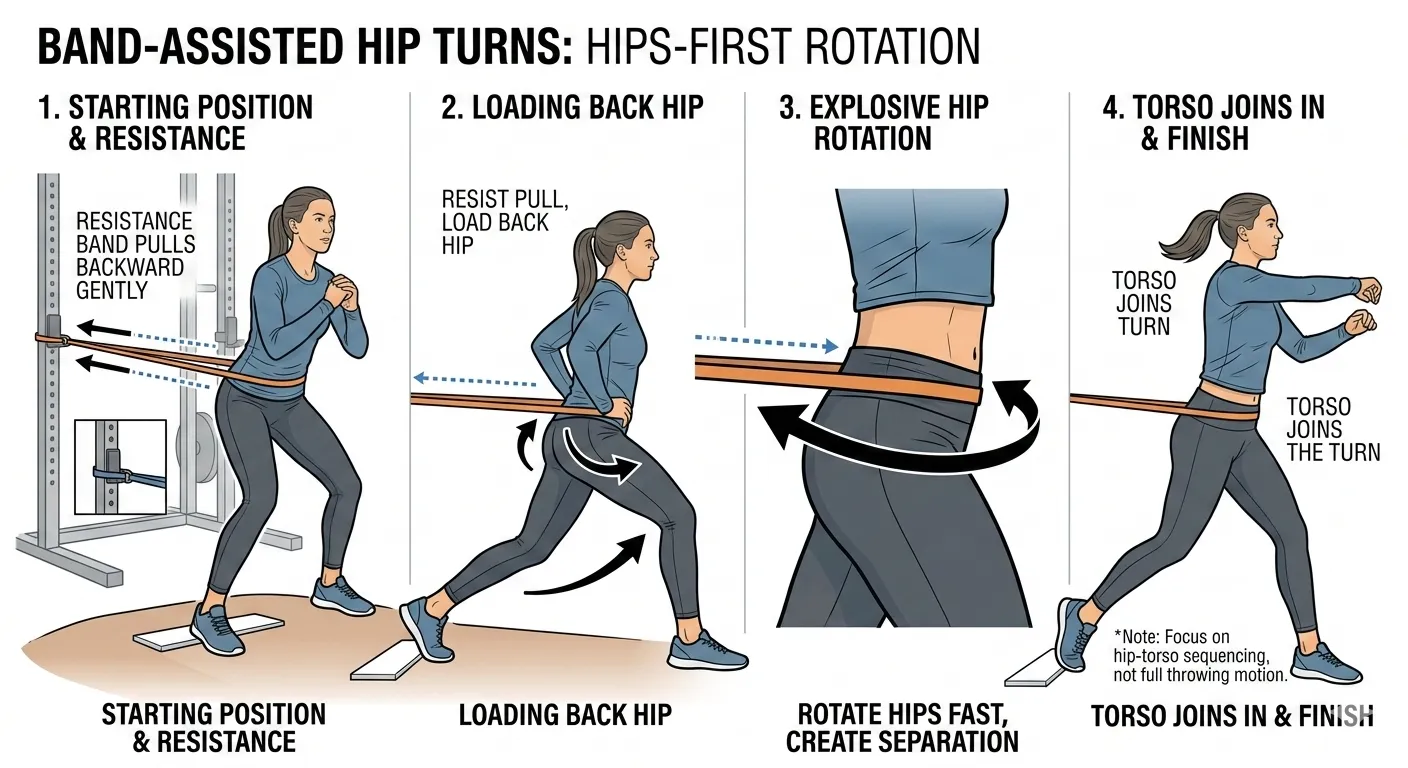Diagram showing how to do the band assisted hip turns